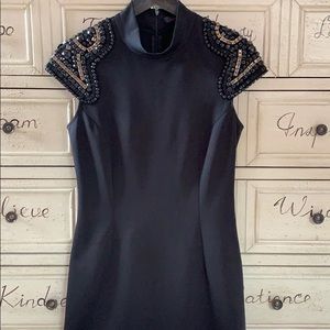 Black Midi Cap Sleeve Embellished Dress Size S